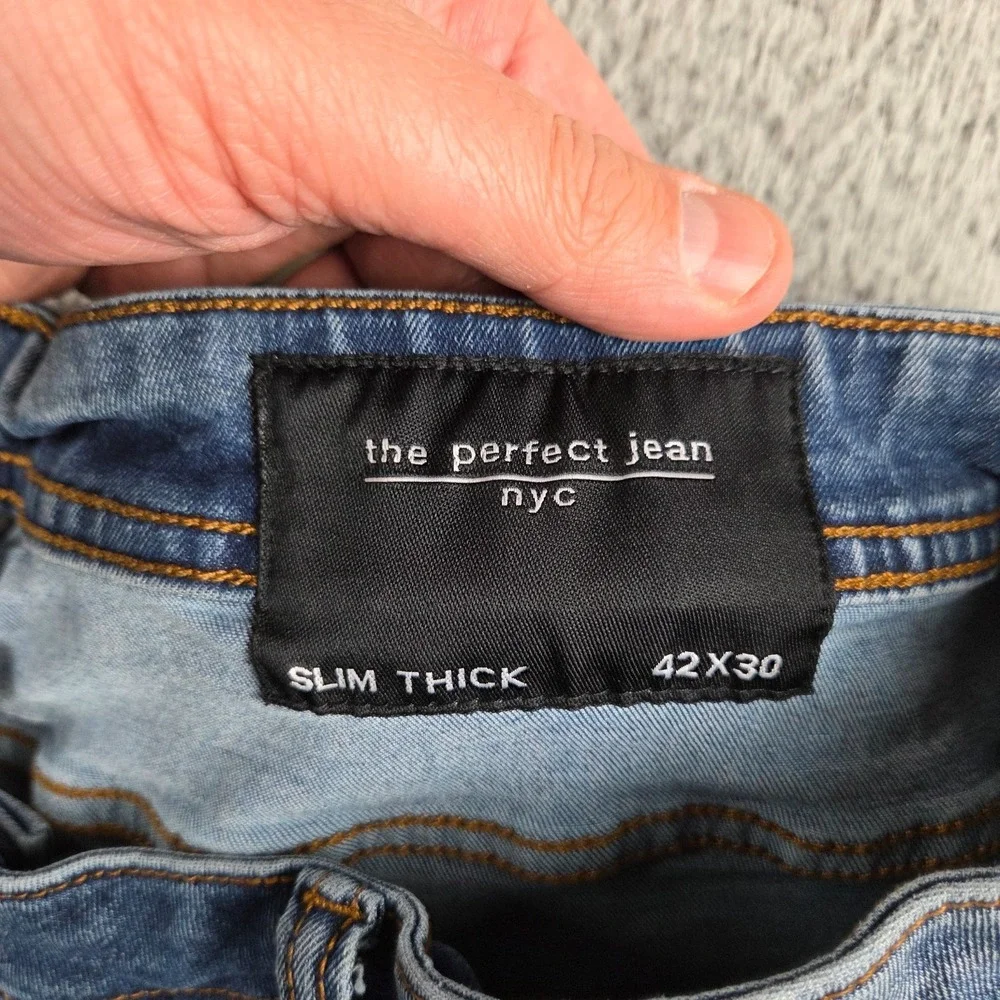 The Perfect Jean NYC Jeans‎ Mens 42x30 (41x30) Blue Slim Thick Tapered Stretch - Picture 7 of 11